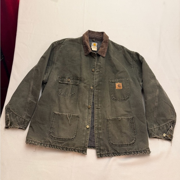 Carhartt Other - Vintage Distressed Carhartt Jacket Large Green Duck Canvas Blanket Lined CO2MOS